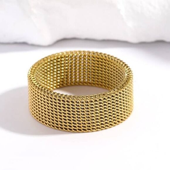 Neutral Style Unisex Gold Tone Titanium Steel Woven Mesh Ring - Picture 4 of 4